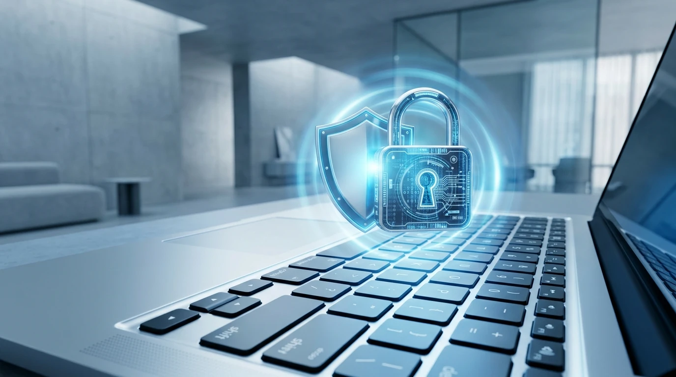 Digitaal slot als teken van beveiliging op laptop