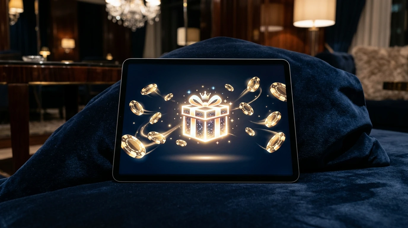 Tablet met weergave van een geschenkicoon voor bonussen